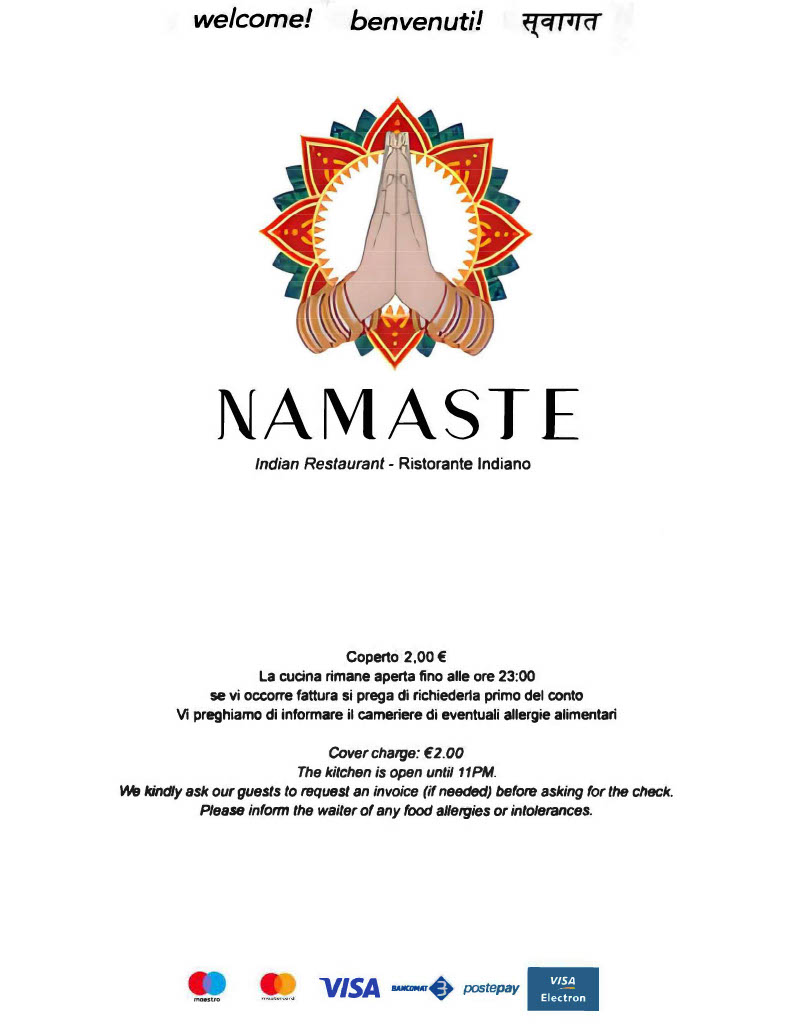 Namaste Ristorante Indiano Menu