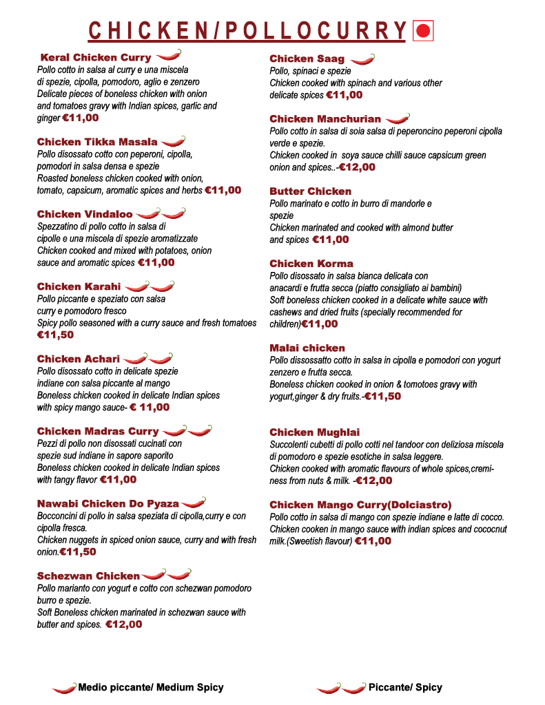 Namaste Ristorante Indiano Menu